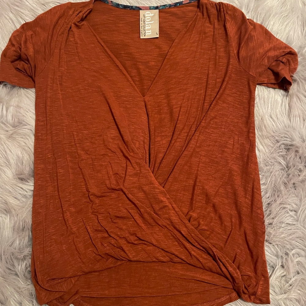 Dolan Orange Wrap Blouse with V-Neckline
